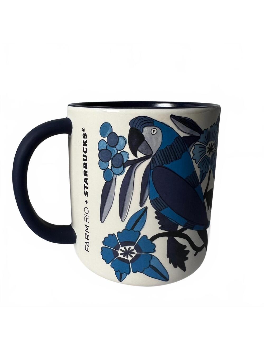 Farm Rio Starbucks Blue Toucan Floral Ceramic Coffee Mug 14 oz Limited Edition